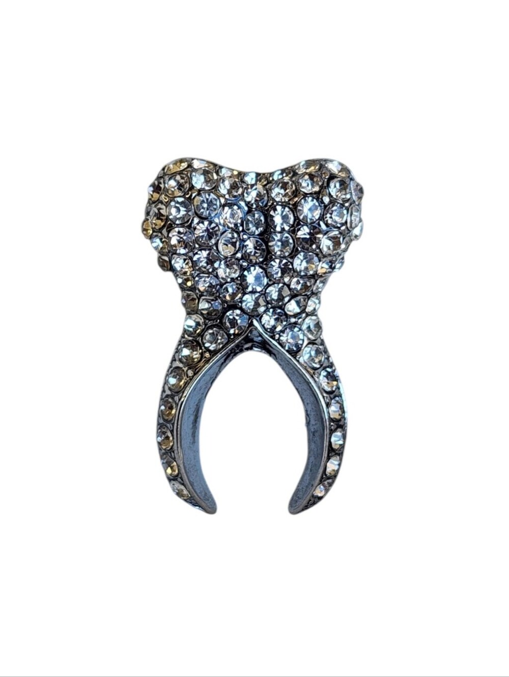 🦷 ✨ Silver Tooth Rhinestone Brooch Lapel Pin